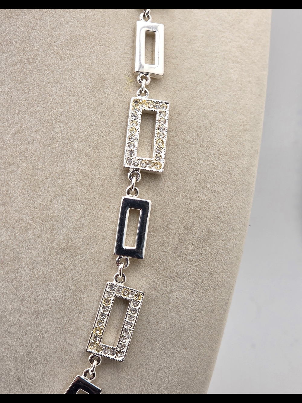Signed Napier Rhodium Plated Art Deco Style Rhinestone Link Necklace - Picture 7 of 16